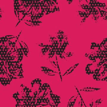 Floral Seamless Pattern with dotted textures Stock Illustration