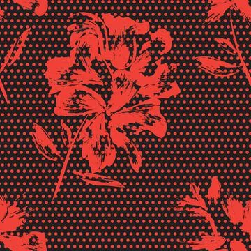 Floral Seamless Pattern with dotted textures Stock Illustration