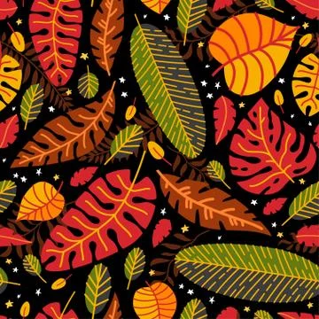 Floral seamless pattern with a fallen leaves. Stock Illustration