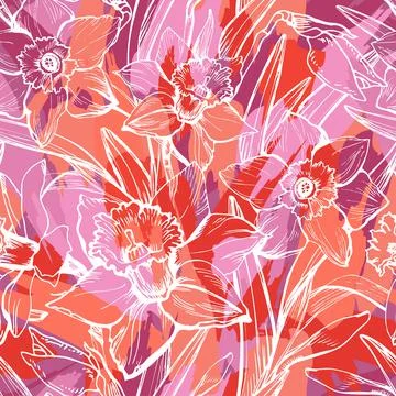 Floral seamless pattern filled with joy of spring summer flowers. Stock Illustration