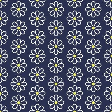 Floral seamless pattern with flat line icons of daisy chains. Flower background Stock Illustration