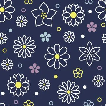 Floral seamless pattern with flat line icons of spring flowers. Flower Illustrazione stock