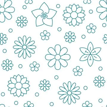 Floral seamless pattern with flat line icons of spring flowers. Flower 스톡 일러스트