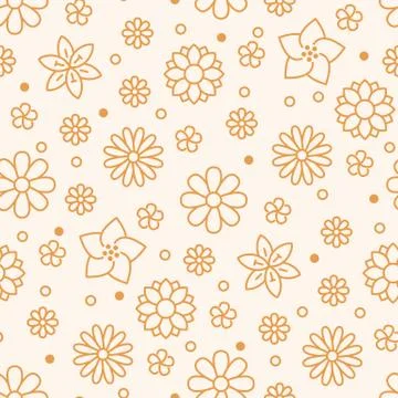 Floral seamless pattern with flat line icons of spring flowers. Flower 스톡 일러스트