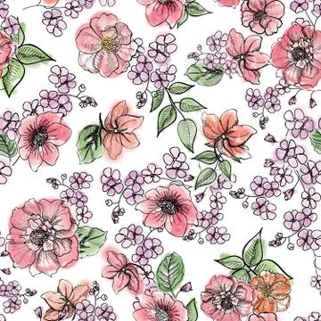 Floral seamless pattern. Flower background. Flourish garden texture Stock Illustration