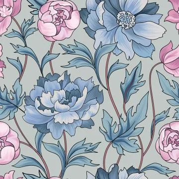 Floral seamless pattern. Flower background. Flourish garden text Stock Illustration