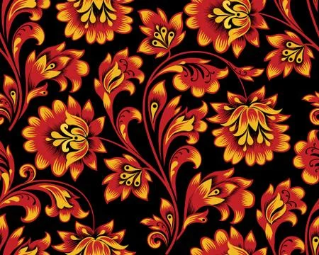 Floral seamless pattern. Flower background. Ornamental russian ethnic style Stock Illustration