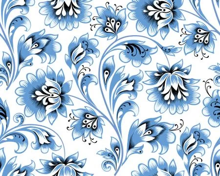 Floral seamless pattern. Flower background. Ornamental russian ethic style Stock Illustration