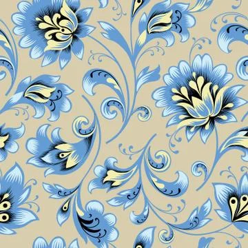 Floral seamless pattern. Flower background. Ornamental brocade retro style Stock Illustration