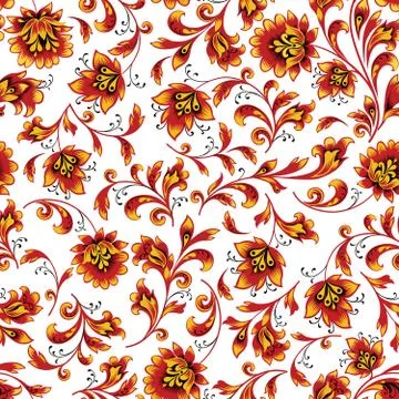 Floral seamless pattern. Flower background. Ornamental russian ethnic style Stock Illustration