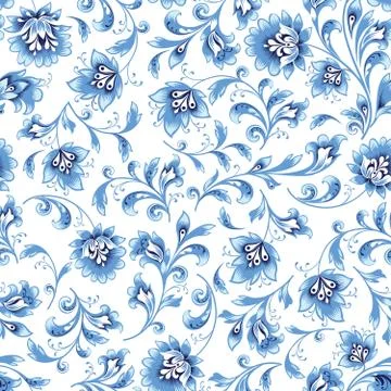 Floral seamless pattern. Flower background. Ornamental russian ethic style Stock Illustration