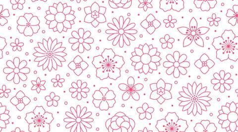 Floral seamless pattern, flower background. Outline flowers - line chamomile Stock Illustration