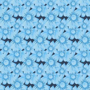 Floral seamless pattern flower blue monochrome color, vector illustration for Stock Illustration