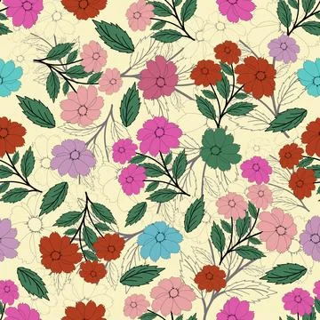 Floral seamless pattern ,flower branches seamless pattern , vector Stock Illustration