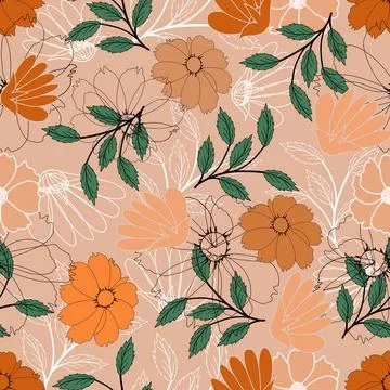 Floral seamless pattern ,flower branches seamless pattern , vector Stock Illustration