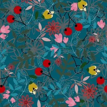 Floral seamless pattern ,flower branches seamless pattern , vector 스톡 일러스트