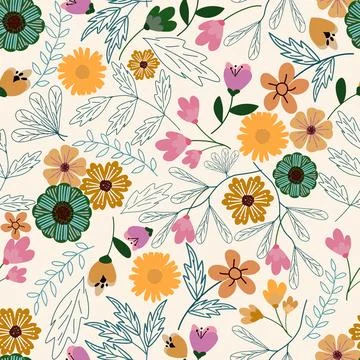 Floral seamless pattern ,flower branches seamless pattern , vector Stock Illustration