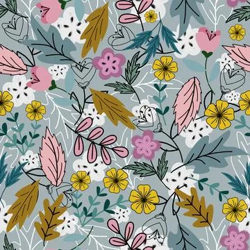 Floral seamless pattern ,flower branches seamless pattern , vector Stock Illustration