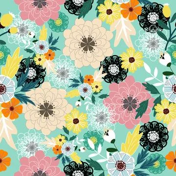 Floral seamless pattern ,flower branches seamless pattern , vector Stock Illustration