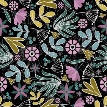 Floral seamless pattern ,flower branches seamless pattern , vector Stock Illustration