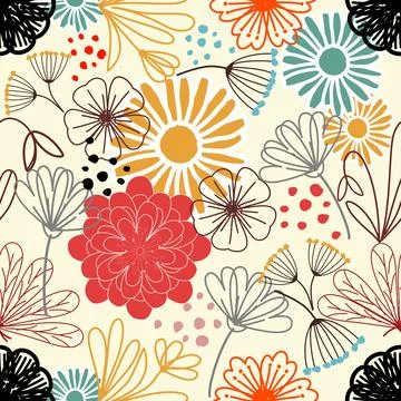 Floral seamless pattern ,flower branches seamless pattern , vector Stock Illustration