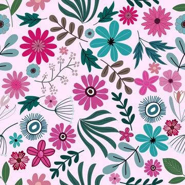 Floral seamless pattern ,flower branches seamless pattern , Stock Illustration