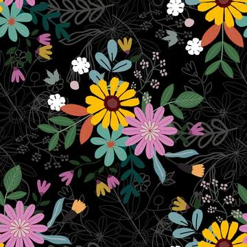 Floral seamless pattern ,flower branches seamless pattern , Stock Illustration