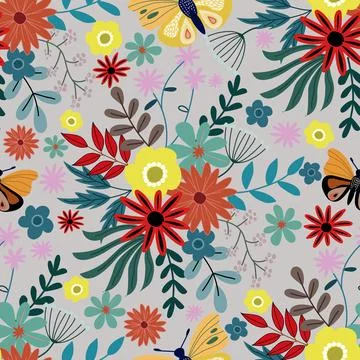 Floral seamless pattern ,flower branches seamless pattern Stock Illustration