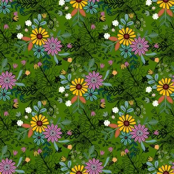 Floral seamless pattern ,flower branches seamless pattern , vector Stock Illustration