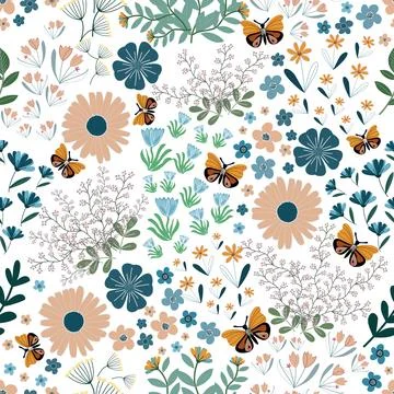 Floral seamless pattern ,flower branches seamless pattern , vector 스톡 일러스트