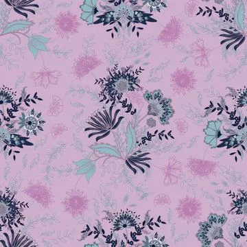 Floral seamless pattern ,flower branches seamless pattern , vector 스톡 일러스트