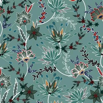 Floral seamless pattern ,flower branches seamless pattern , vector Stock Illustration