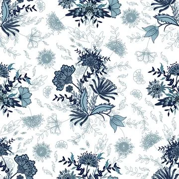 Floral seamless pattern ,flower branches seamless pattern , vector Stock Illustration