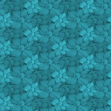 Floral seamless pattern flower green emerald monochrome color, illustration f Stock Illustration