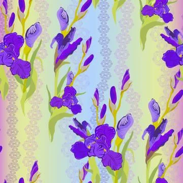 Floral seamless pattern. Flower iris light background. Stock Illustration