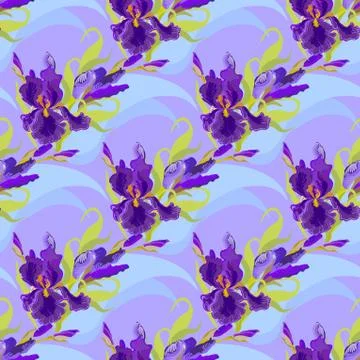 Floral seamless pattern. Flower iris background. Stock Illustration