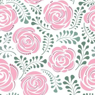 Floral seamless pattern with flower rose. Abstract swirl line bloom background Illustrazione stock