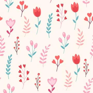 Floral seamless pattern with flowera and leaves for Valentine's Day. Stock Illustration