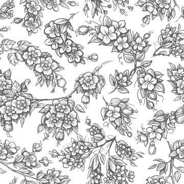 Floral seamless pattern. Flowers background drawn in vintage engraving style Illustrazione stock