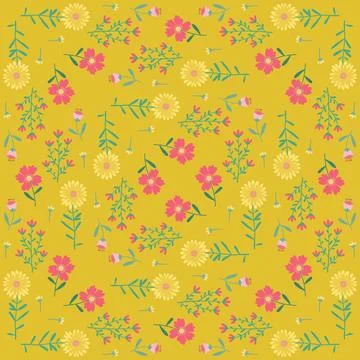 Floral Seamless Pattern of Flowers in Pink and Yellow on Old Gold Color Backdrop Stock Illustration
