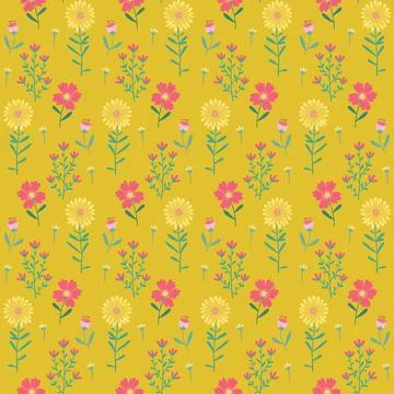 Floral Seamless Pattern of Flowers in Pink and Yellow on Old Gold Color Backdrop Stock Illustration
