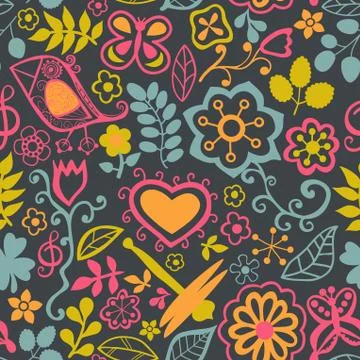 Floral seamless pattern with flowers. vector blooming doodle floral texture.  Stock Illustration