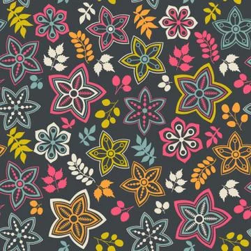 Floral seamless pattern with flowers. vector blooming doodle floral texture.  Stock Illustration
