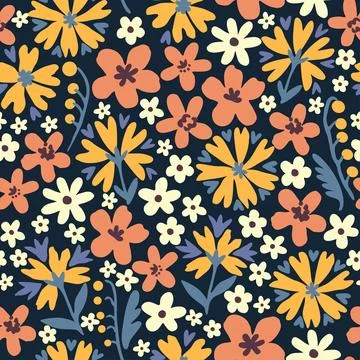 Floral seamless pattern in folk boho style. Ditsy print for textile, fashion and 스톡 일러스트