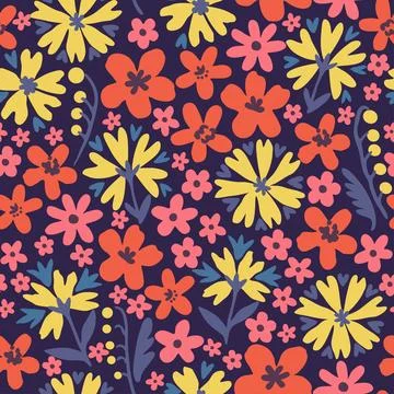 Floral seamless pattern in folk boho style. Ditsy print for textile, fashion and Stock Illustration
