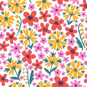 Floral seamless pattern in folk boho style. Ditsy print for textile, fashion and Stock Illustration