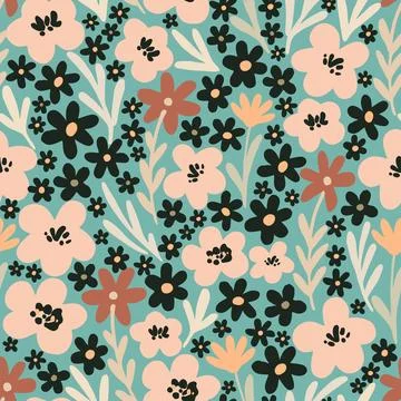 Floral seamless pattern in folk boho style. Ditsy print for textile, fashion and Stock Illustration