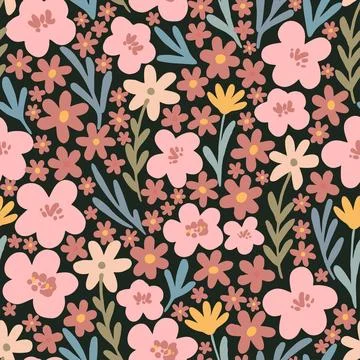 Floral seamless pattern in folk boho style. Ditsy print for textile, fashion and Stock Illustration