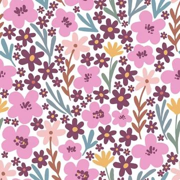 Floral seamless pattern in folk boho style. Ditsy print for textile, fashion and Stock Illustration