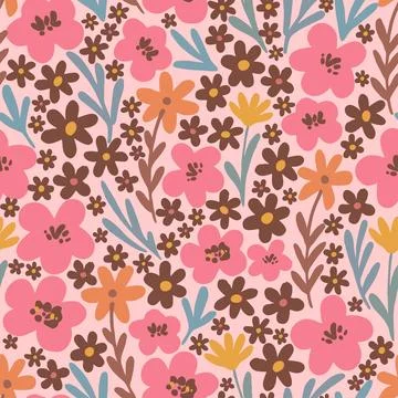 Floral seamless pattern in folk boho style. Ditsy print for textile, fashion and 스톡 일러스트